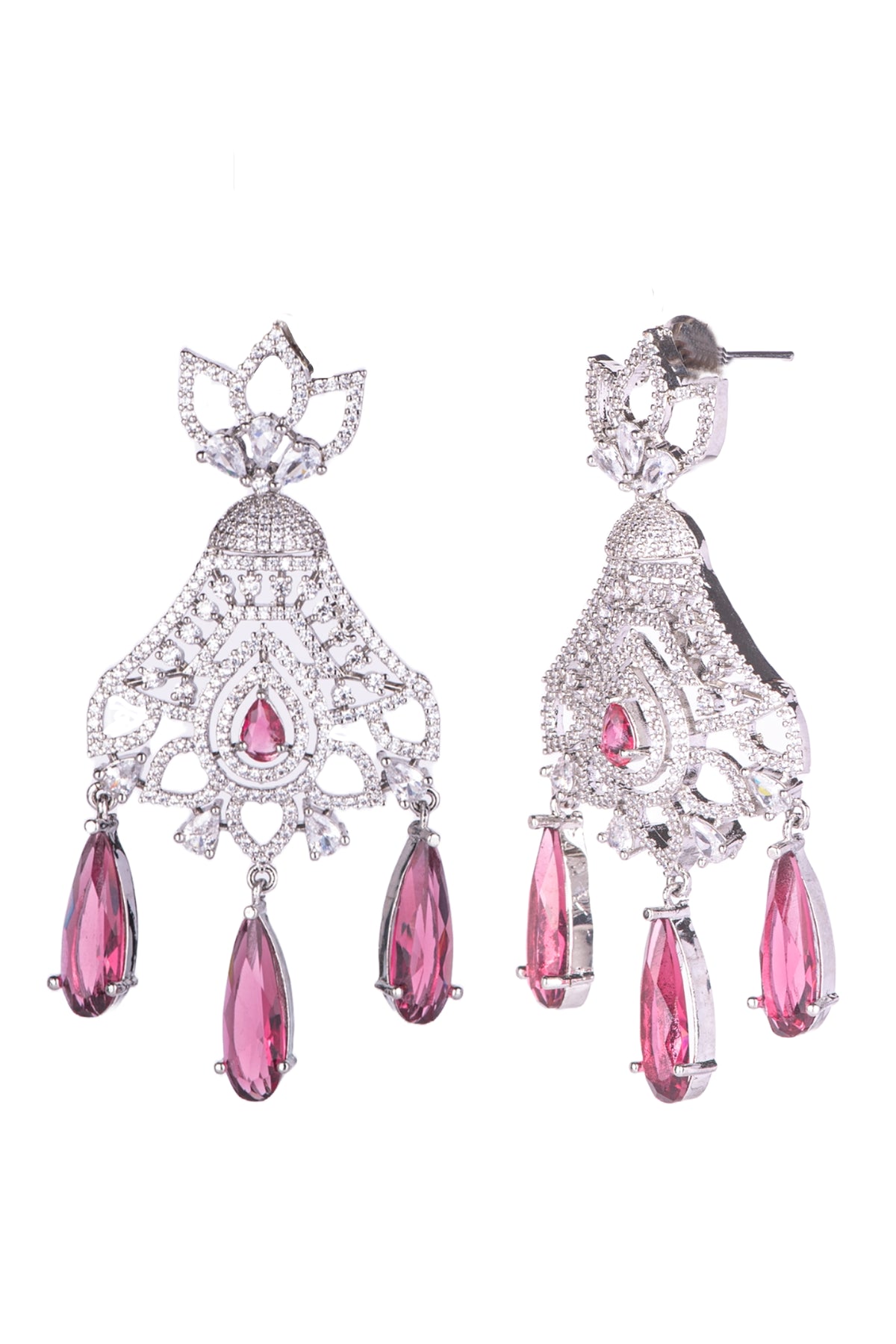 Pink Crystal Chandelier Earrings for Women