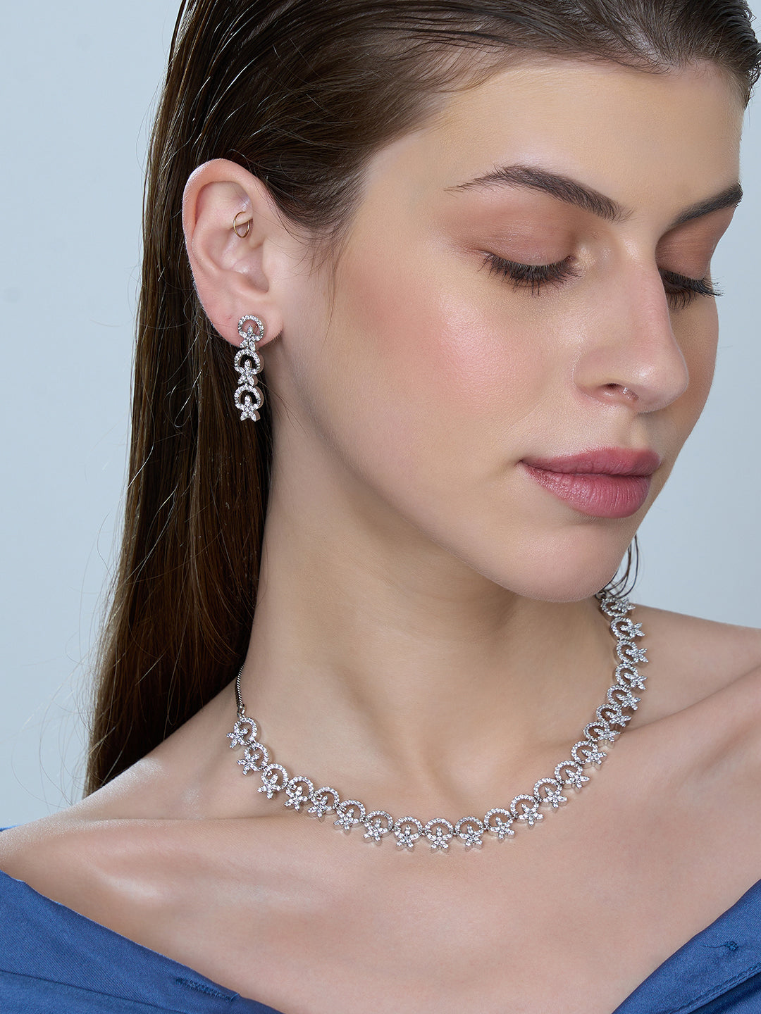 Kayrah Silver Tone Crystal Necklace & Earrings Set for Women