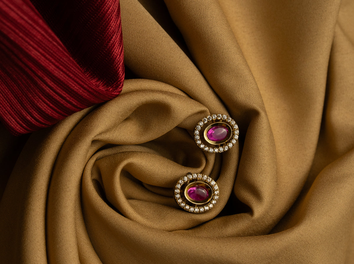 Purple Stone Gold-Tone Halo Stud Earrings for Women