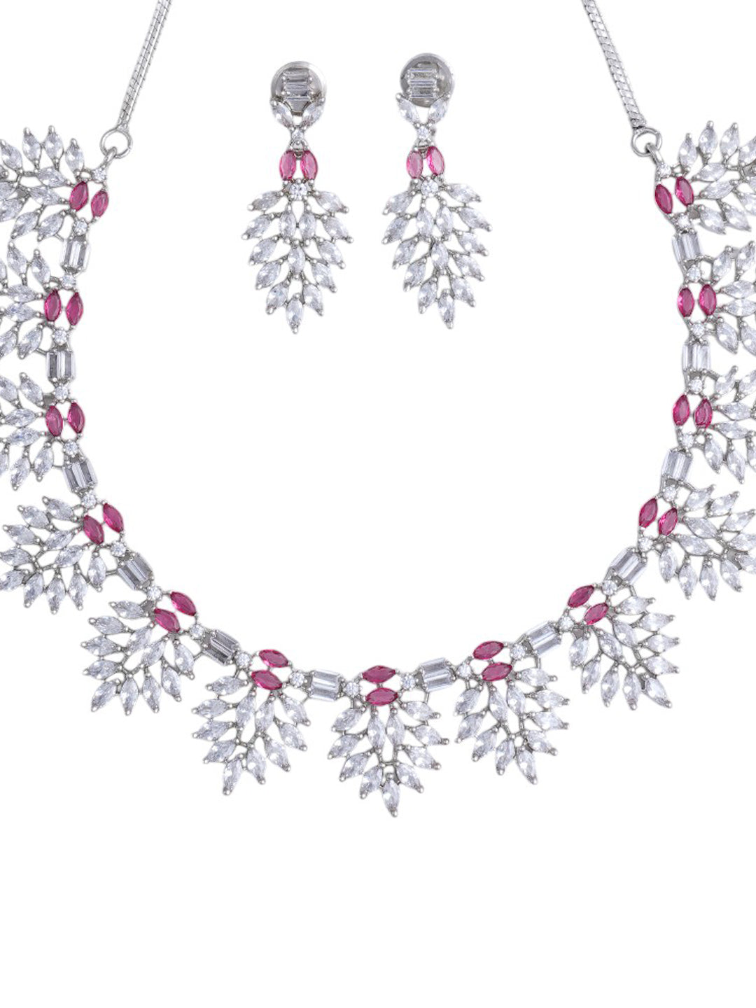 Kayrah Silver Tone Floral Crystal Necklace & Earrings Set for Women
