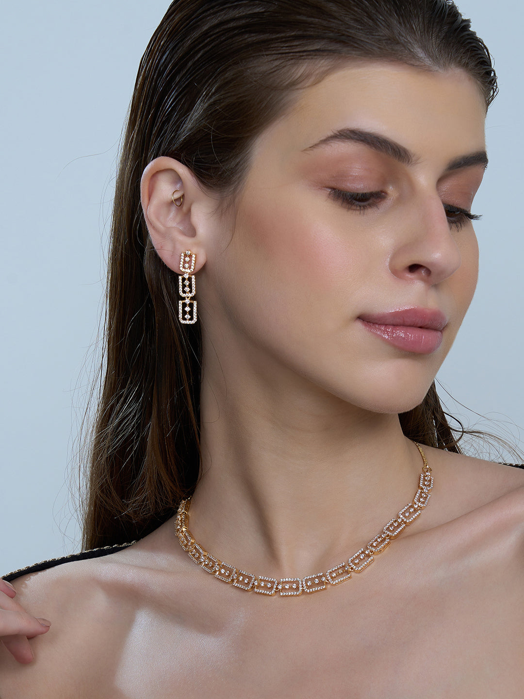 Kayrah Rose Gold Crystal Link Necklace & Earrings Set for Women