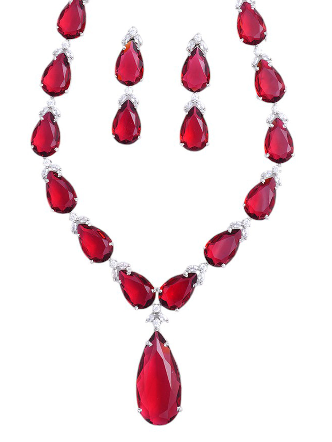 Kayrah Red Crystal Necklace & Earrings Set for Women