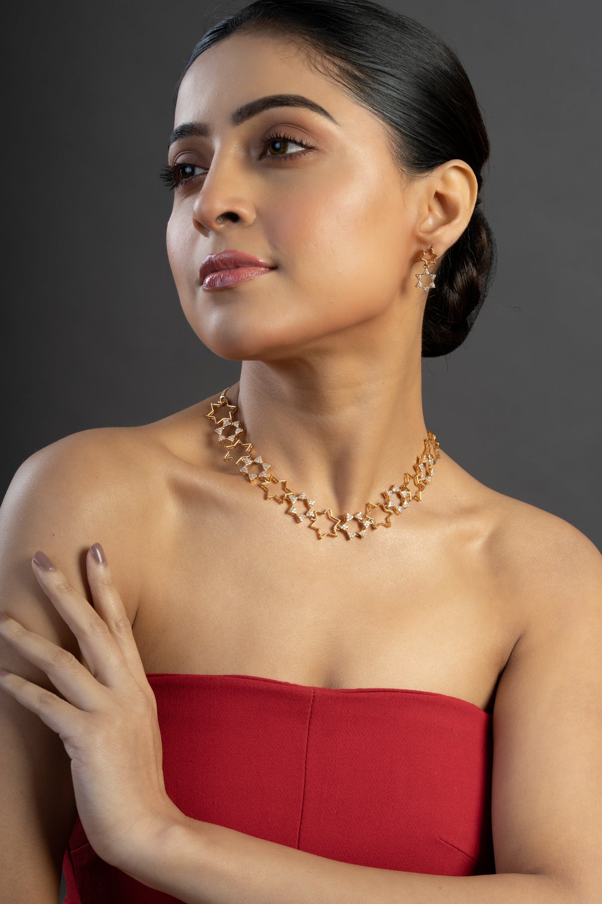 Kayrah Gold Tone Star Crystal Necklace & Earrings Set for Women