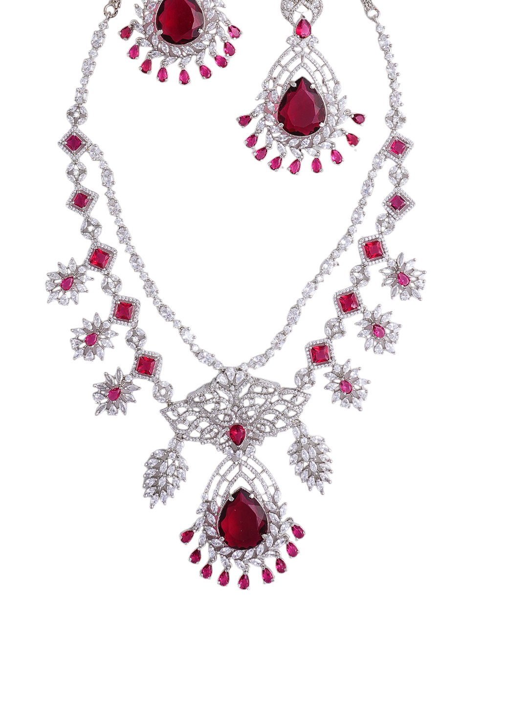 Red Ruby-Style Bridal Necklace & Earrings Set for Women