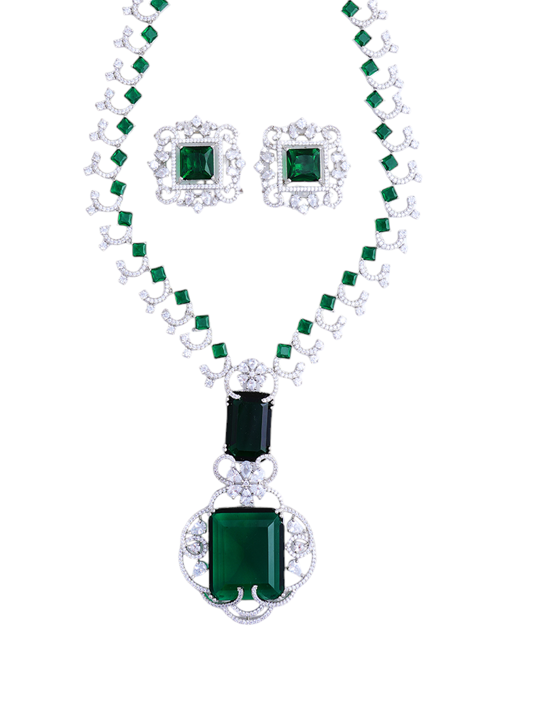 Emerald Green Statement Necklace & Earrings Set for Women