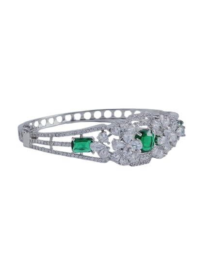 KAYRAH Silver Toned Green Stone Crystal Statement Bracelet for Women