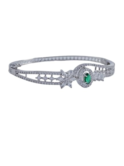 KAYRAH Silver Toned Green Stone Floral Crystal Bracelet for Women