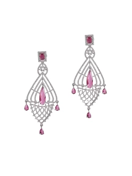 Silver Plated Pink Stone Drop Earrings for Women | Statement Fashion Jewellery Earrings for Girls | Elegant Dangle Earrings Gift for Women