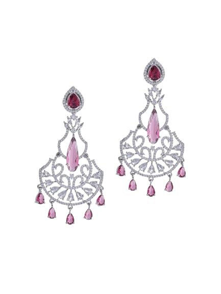 Silver Plated Pink Stone Chandbali Earrings for Women | Statement Fashion Jewellery Earrings for Girls | Elegant Drop Earrings Gift for Women