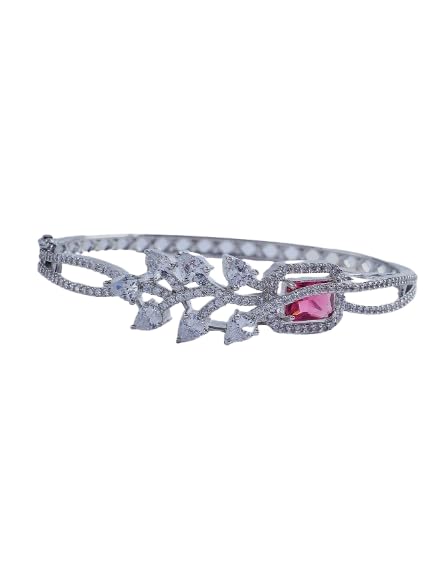 KAYRAH Silver Toned Pink Stone Crystal Floral Bracelet for Women