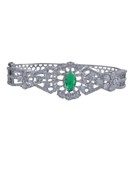 KAYRAH Silver Toned Green Stone Floral Crystal Bracelet for Women