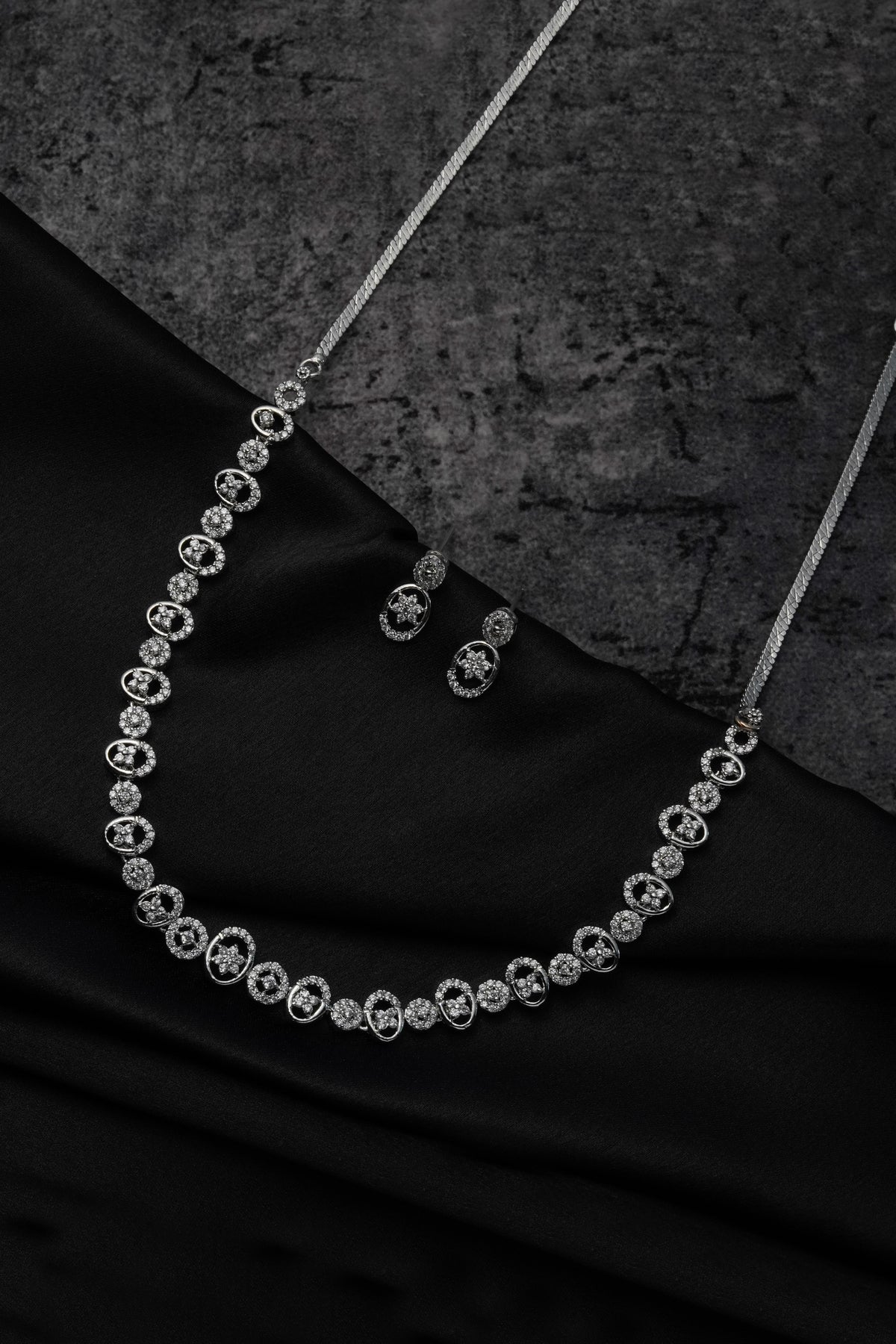 Silver-Tone Crystal Necklace & Earrings Set for Women