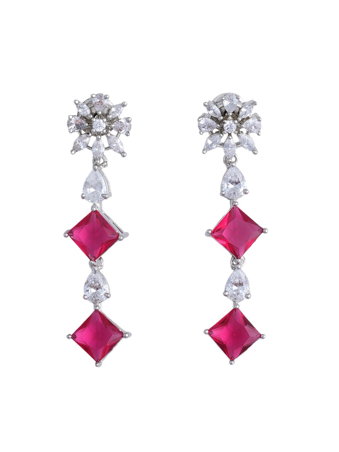 Pink Crystal Floral Necklace & Earrings Set for Women