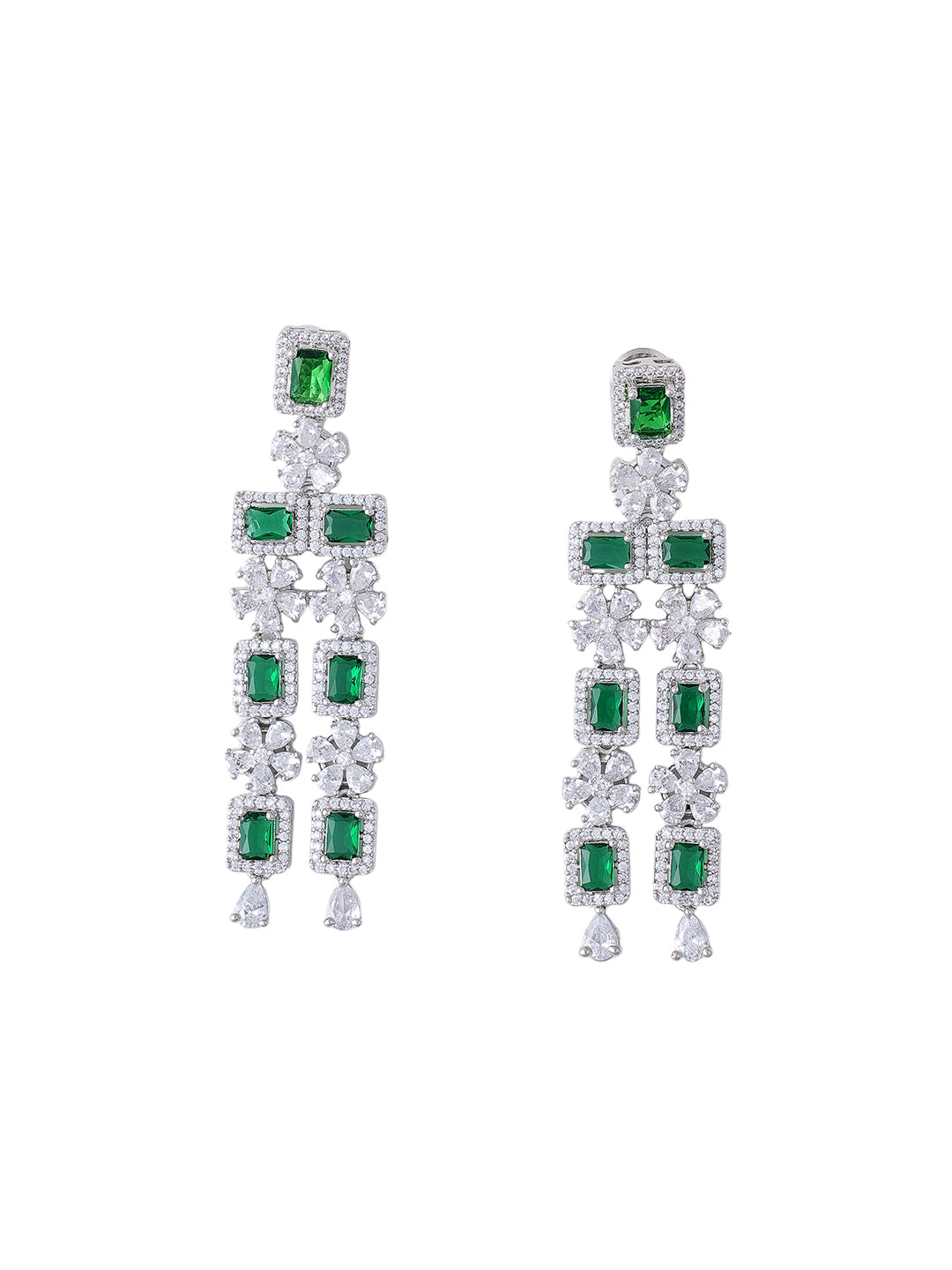Emerald Green Double-Layer Necklace & Earrings Set for Women