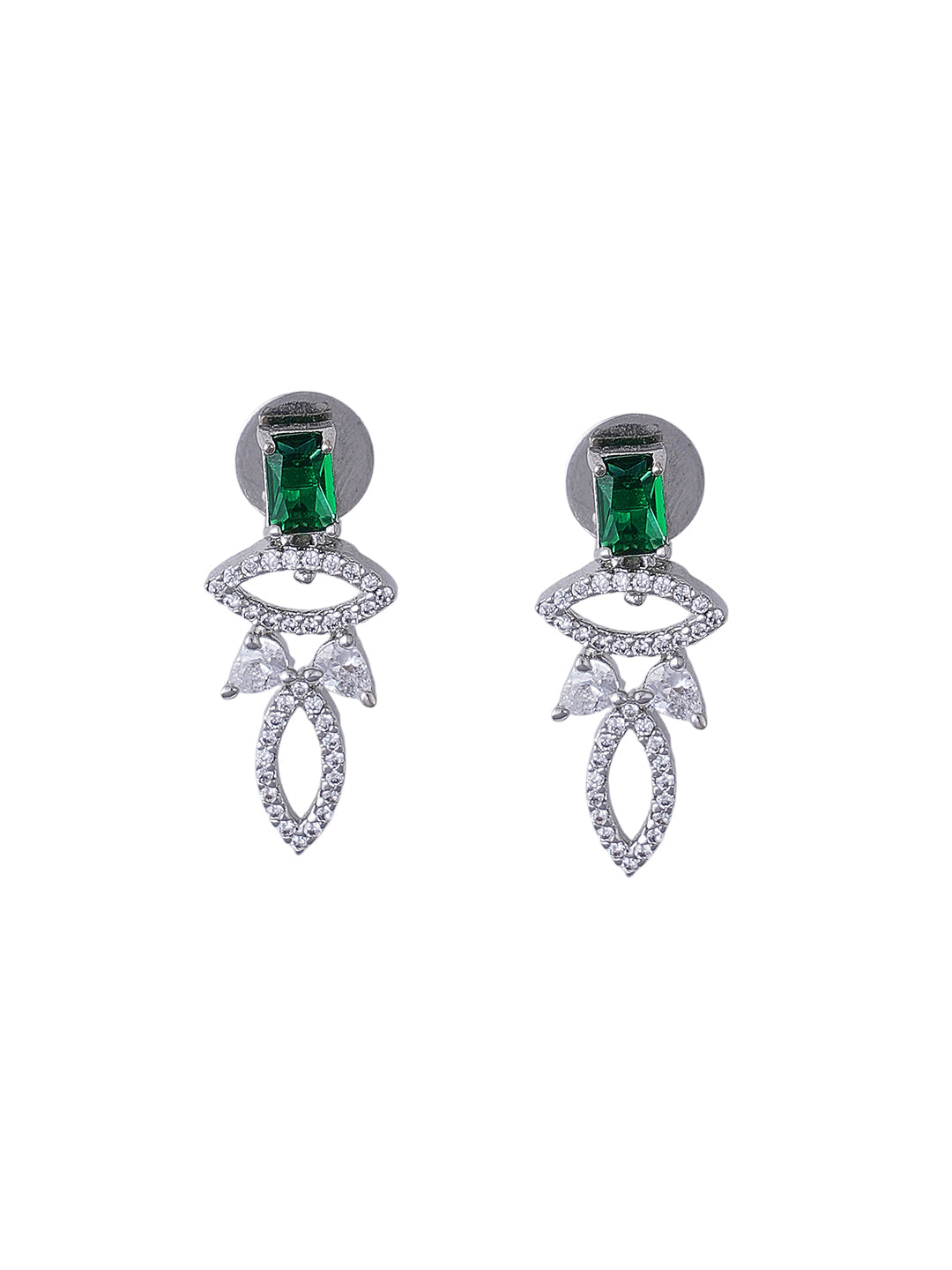 Green & Silver Crystal Necklace and Earrings Set for Women
