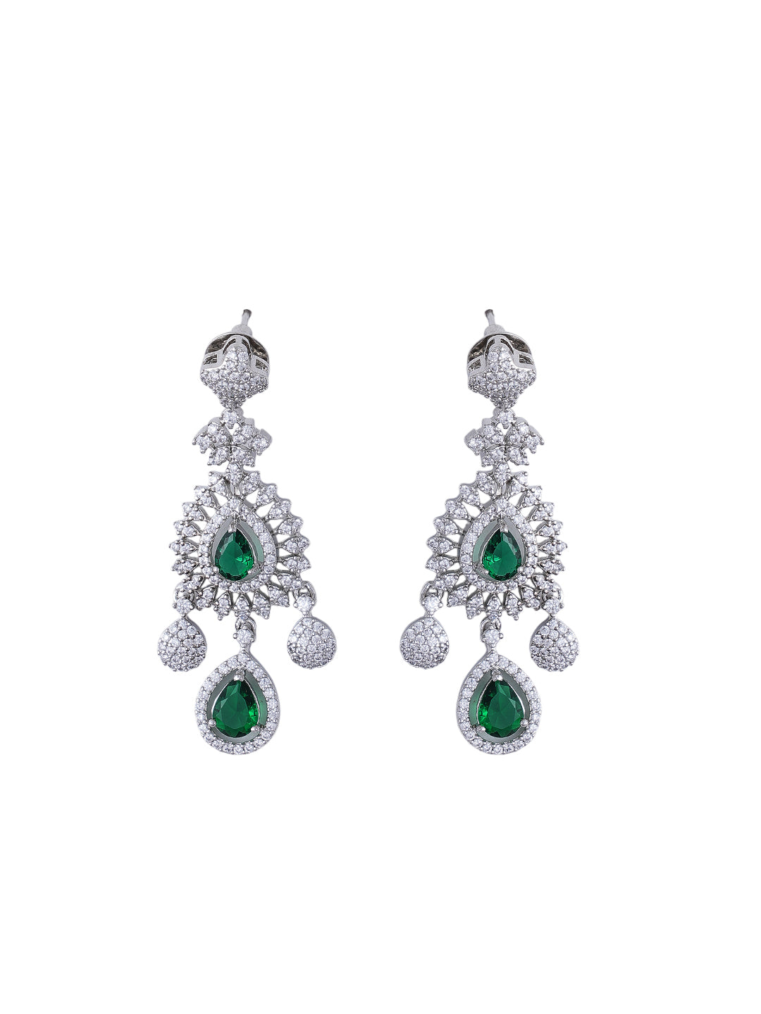 Green Emerald-Style Necklace & Earrings Set for Women