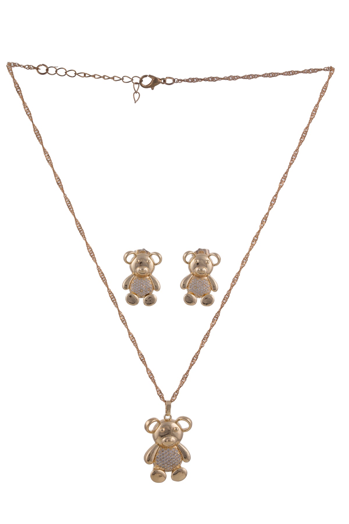 Gold-Tone Teddy Bear Pendant Necklace & Earrings Set for Women