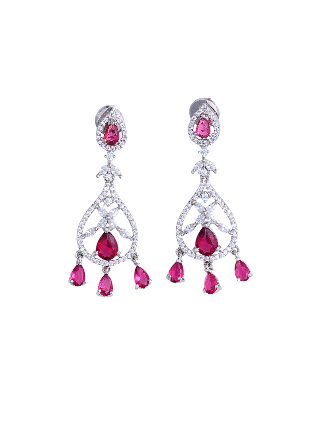 Red & Silver Crystal Necklace and Earrings Set for Women