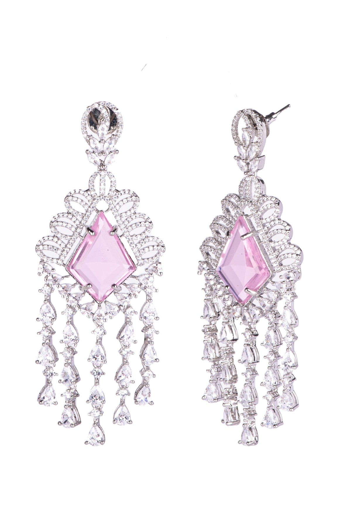 Pink Crystal Statement Drop Earrings for Women