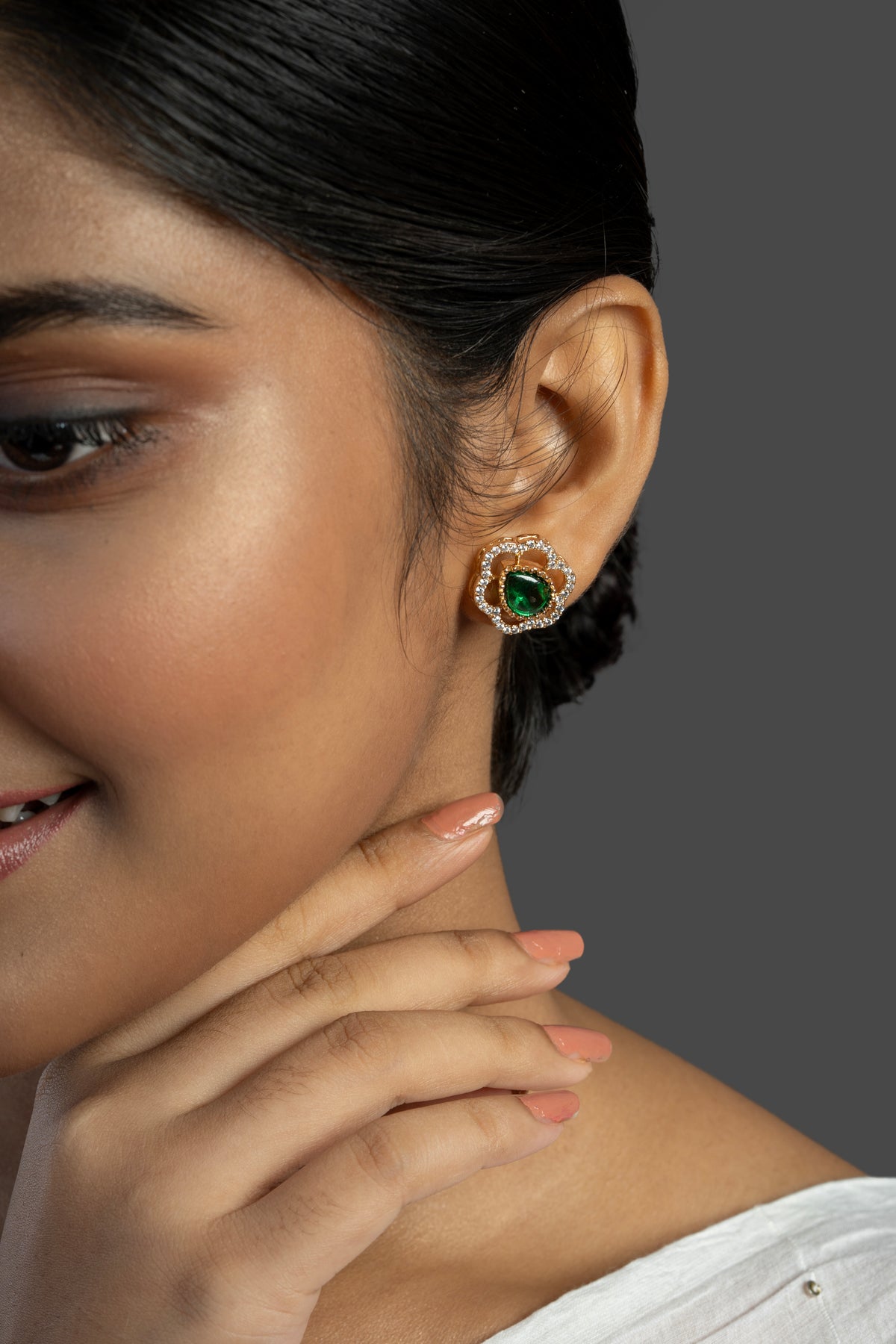 Gold-Tone Green Stone Stud Earrings for Women