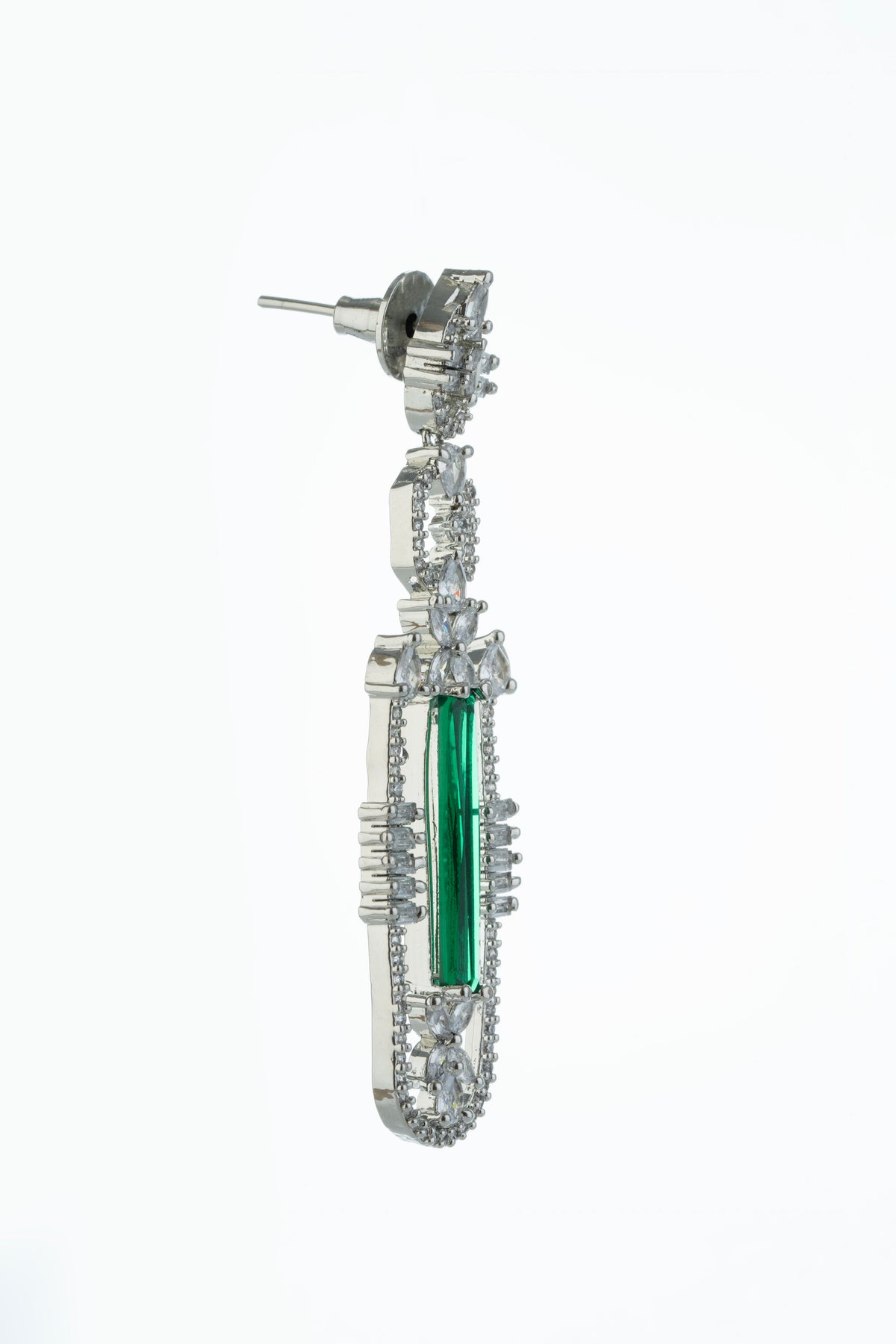Green Emerald Long Geometric Crystal Drop Earrings for Women