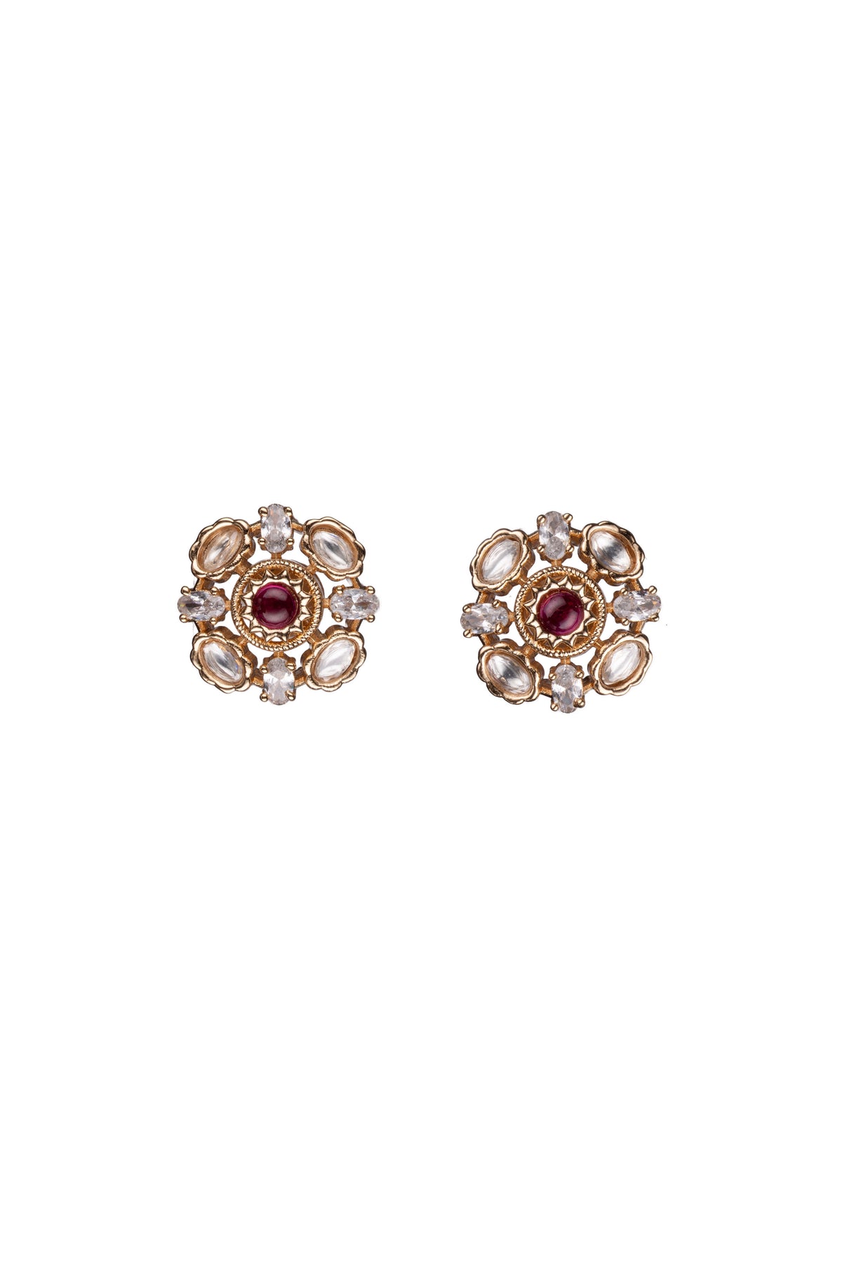 Ruby Red Floral Gold-Tone Crystal Stud Earrings for Women