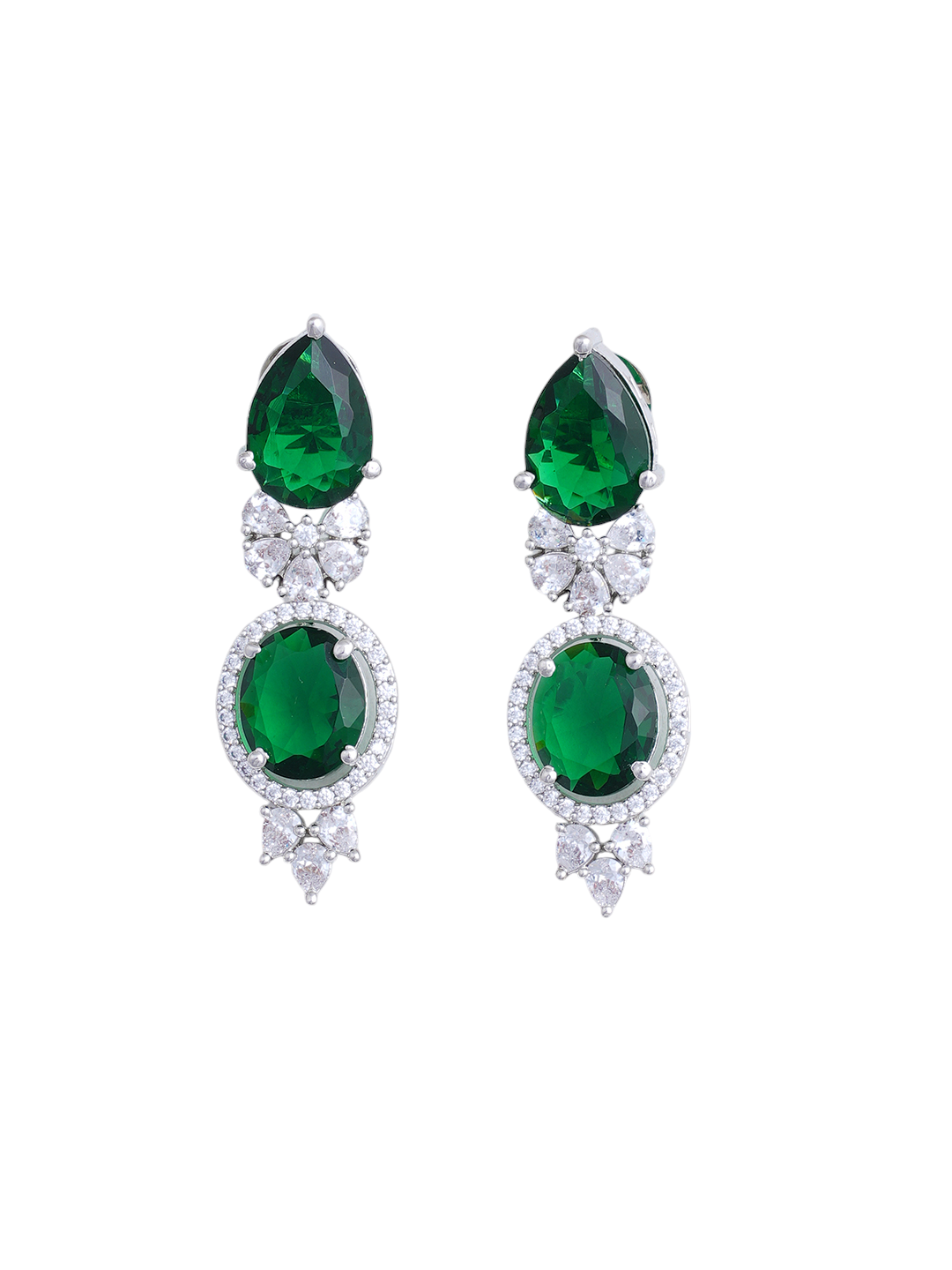 Green Emerald-Style Statement Necklace & Earrings Set for Women