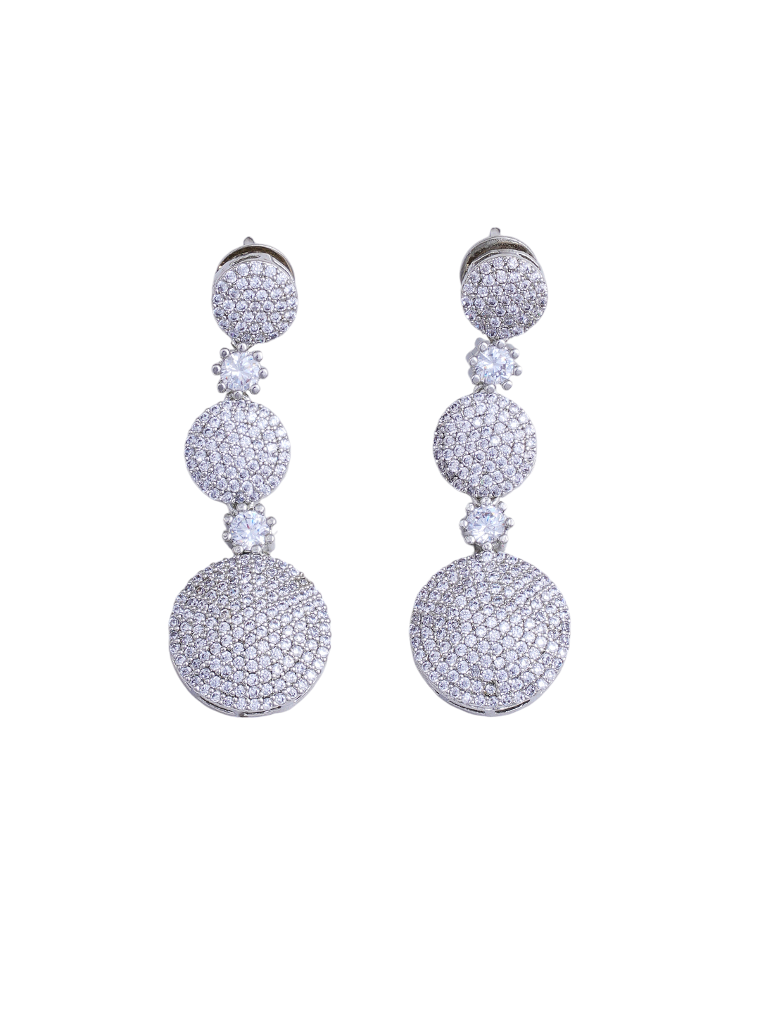 Silver-Tone Round CZ Necklace & Earrings Set for Women