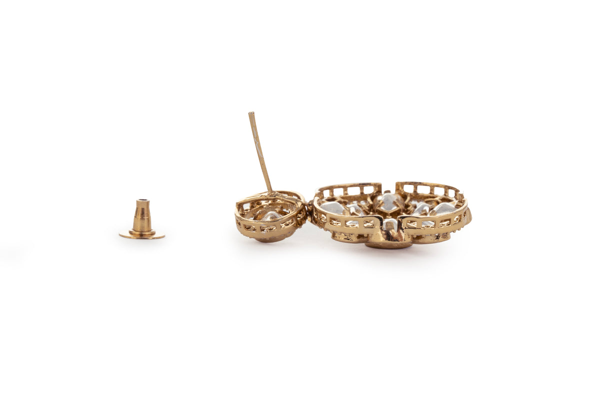 Gold-Tone Floral Kundan Style Drop Earrings for Women