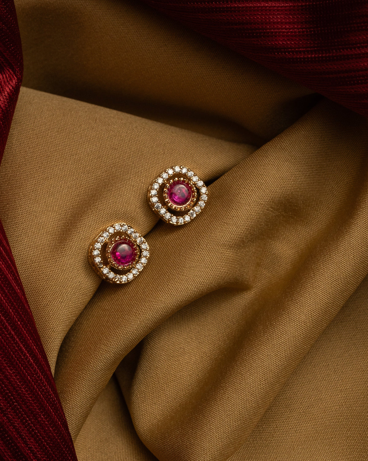 Gold-Tone Ruby Red Stone Stud Earrings for Women