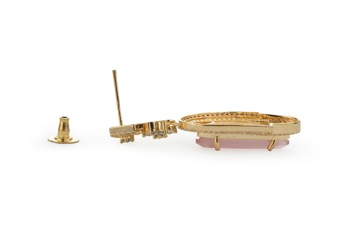 Pink Stone Gold-Tone Drop Earrings for Women