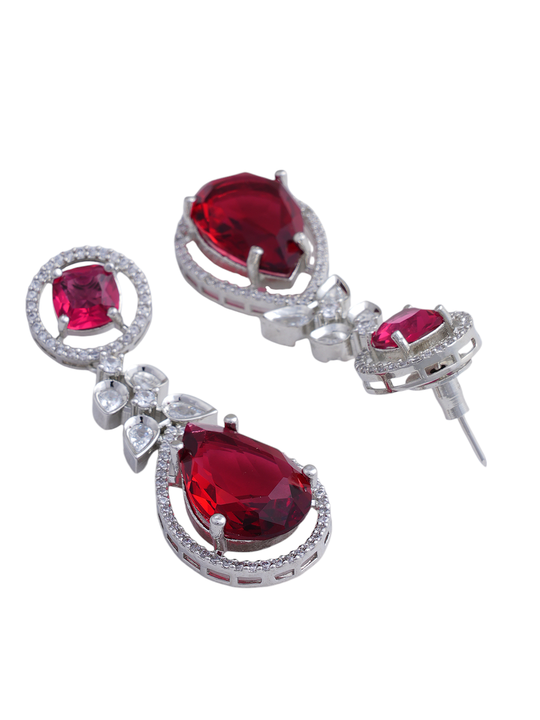 Ruby Red Statement Necklace & Earrings Set with Teardrop Stones
