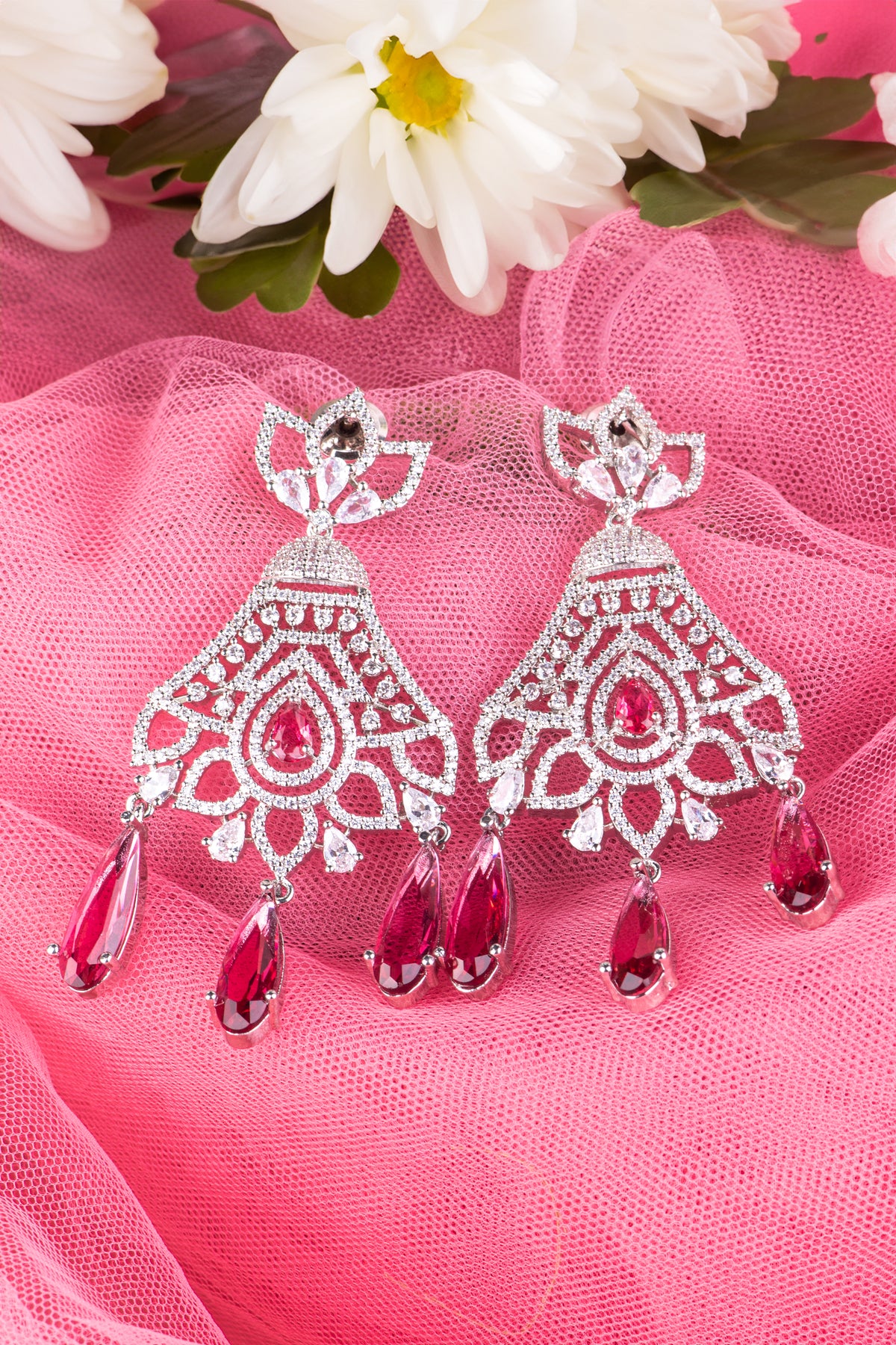 Pink Crystal Chandelier Earrings for Women