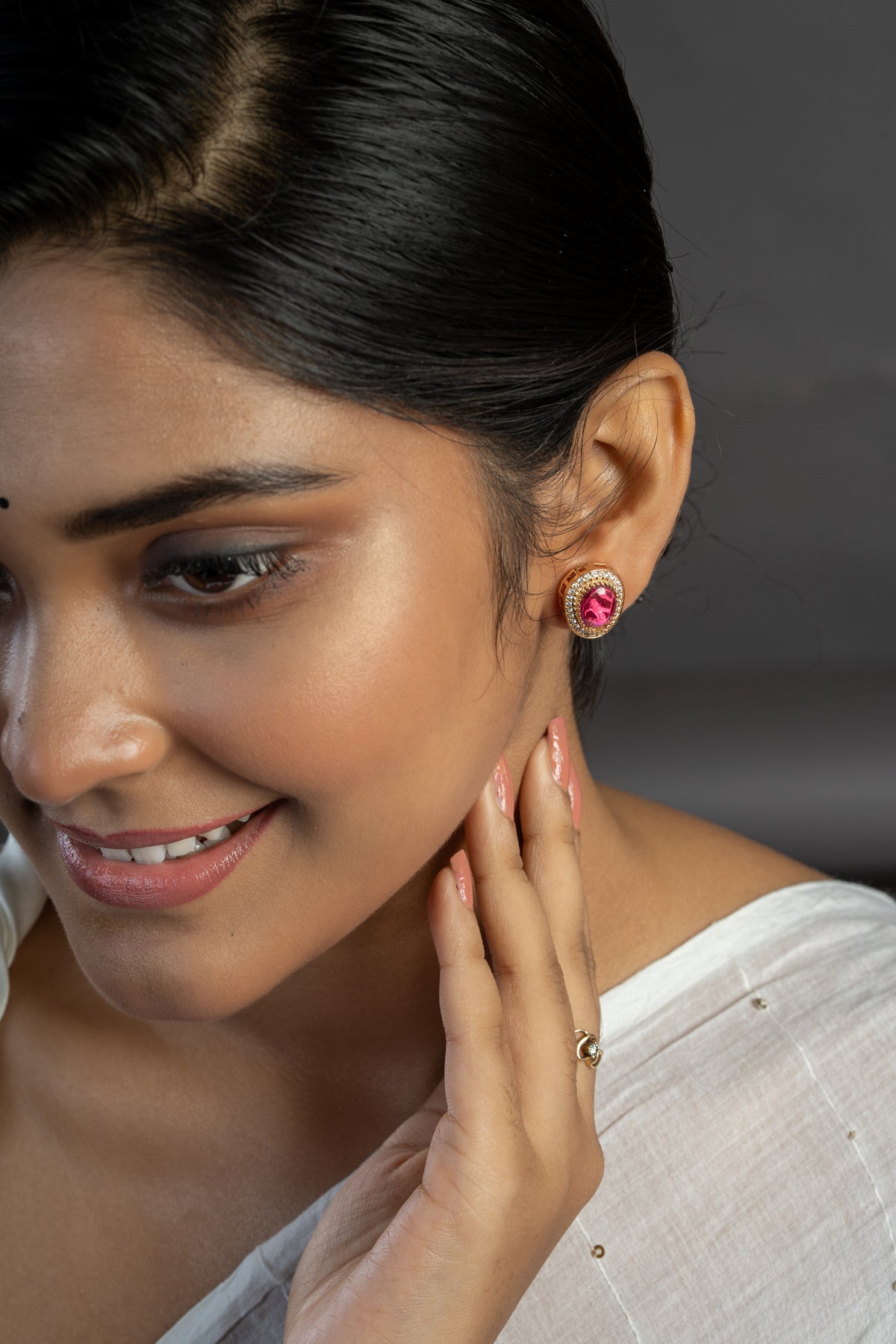 Purple Stone Gold-Tone Halo Stud Earrings for Women