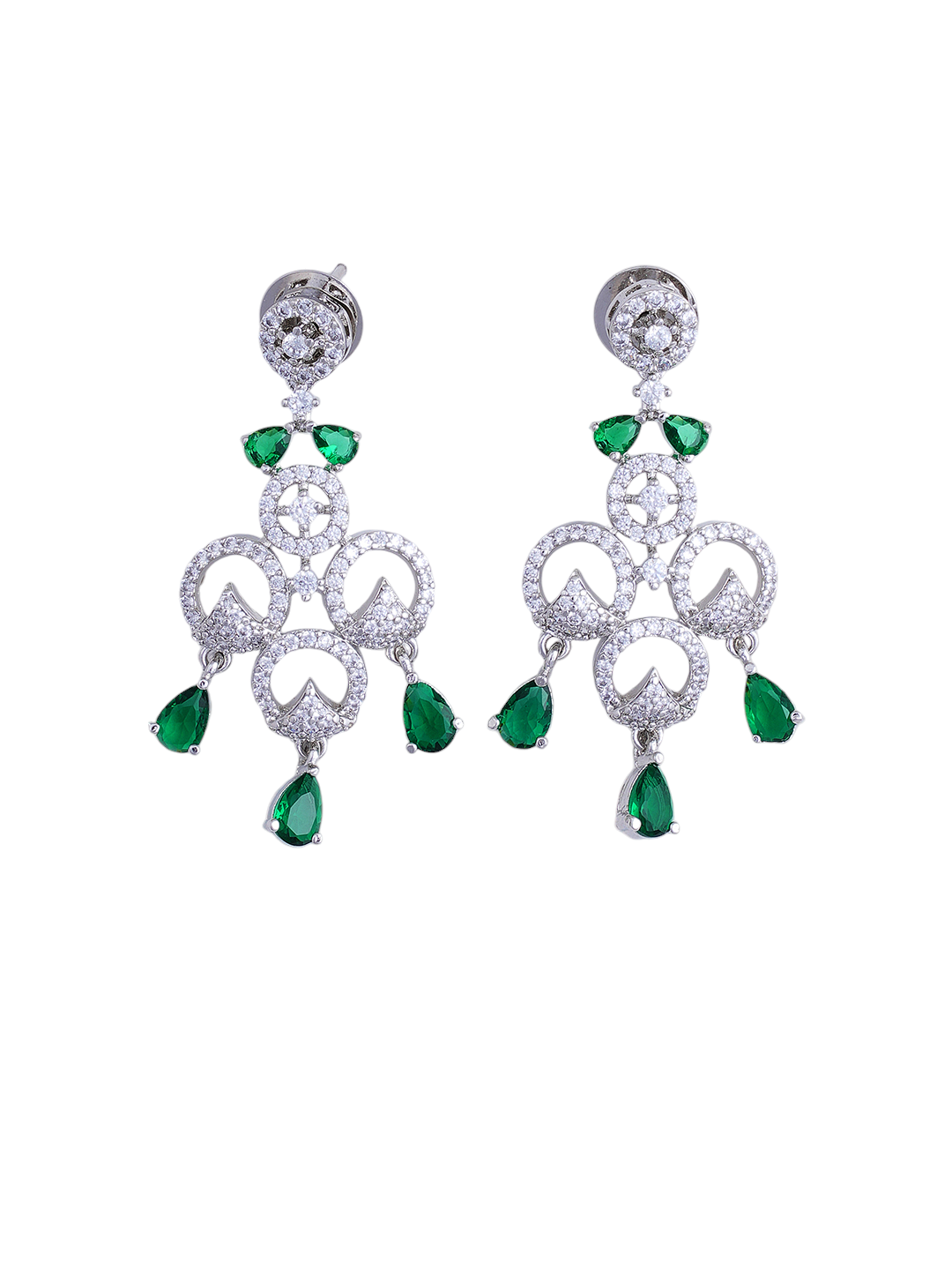 Green & Silver CZ Necklace & Earrings Set for Women