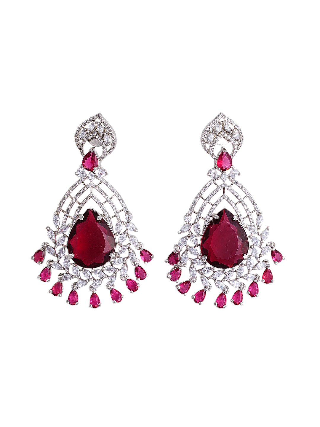 Red Ruby-Style Bridal Necklace & Earrings Set for Women