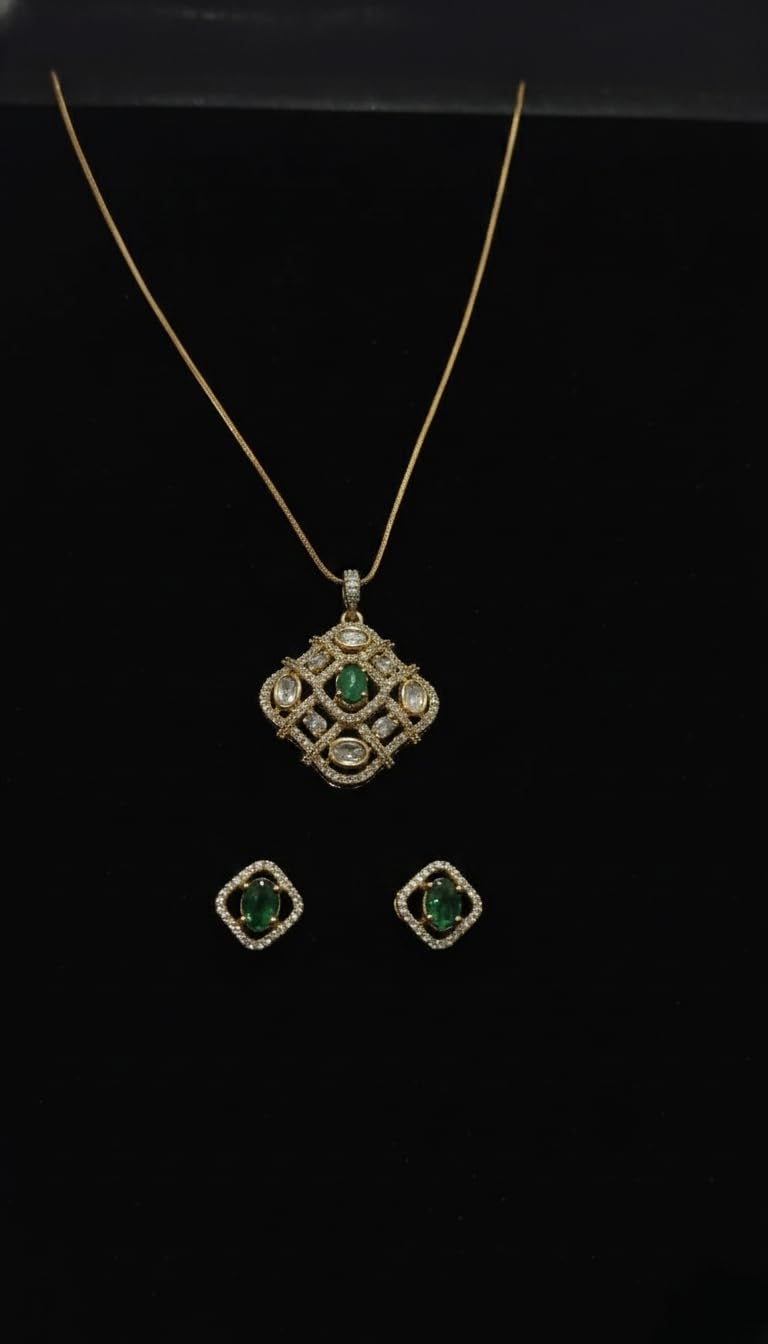 KAYRAH Gold Plated Pink Stone Pendant Necklace Set for Women, American Diamond Fashion Jewellery, with Matching Stud Earrings with Matching Earrings with Matching Earrings