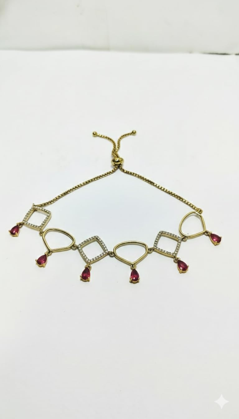 KAYRAH Gold Plated Pink Stone Geometric Charm Bracelet for Women