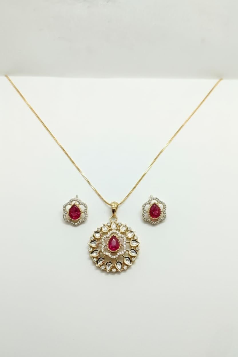KAYRAH Brass CZ Stone Necklace Set with Earrings for Women & Girls with Matching Earrings with Matching Earrings