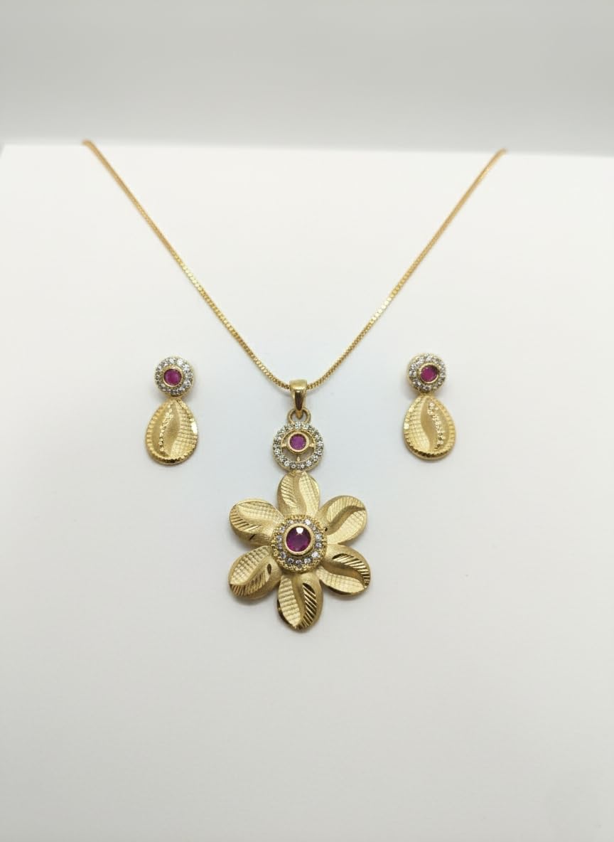 KAYRAH Gold Plated Pendant Necklace Set for Women with Matching Earrings with Matching Earrings
