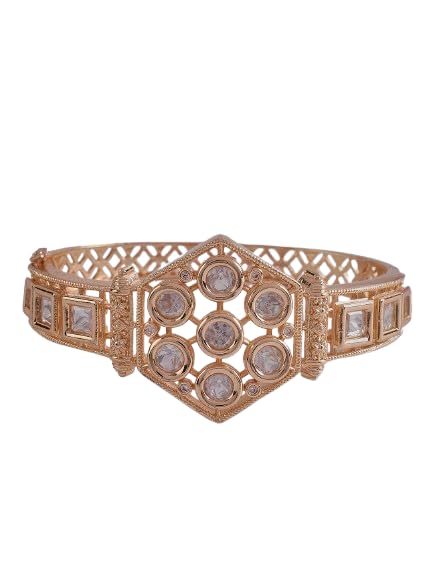 KAYRAH Gold Plated Stone Studded Cuff Bracelet for Women Elegant Fashion Jewellery