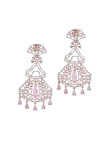 Rose Gold Plated Pink Stone Jhumka Earrings for Women | Traditional Fashion Jewellery Earrings for Girls | Stylish Drop Earrings Gift for Women