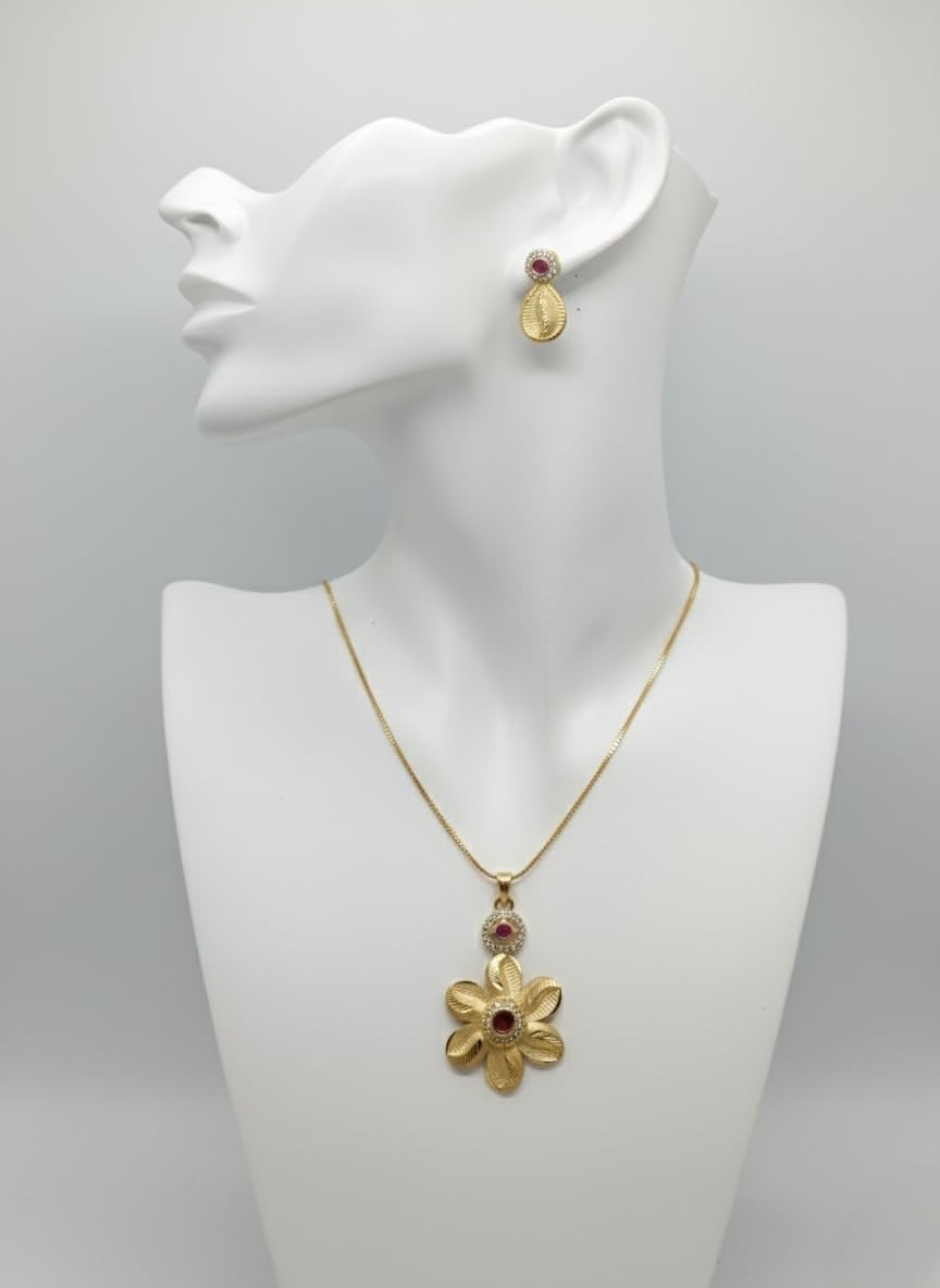 KAYRAH Gold Plated Pendant Necklace Set for Women with Matching Earrings with Matching Earrings