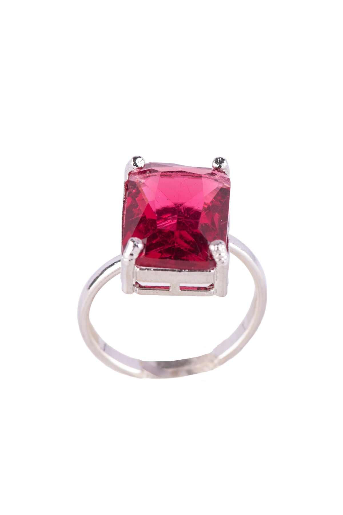 Ruby Red Rectangular Stone Necklace Earrings & Ring Set for Women