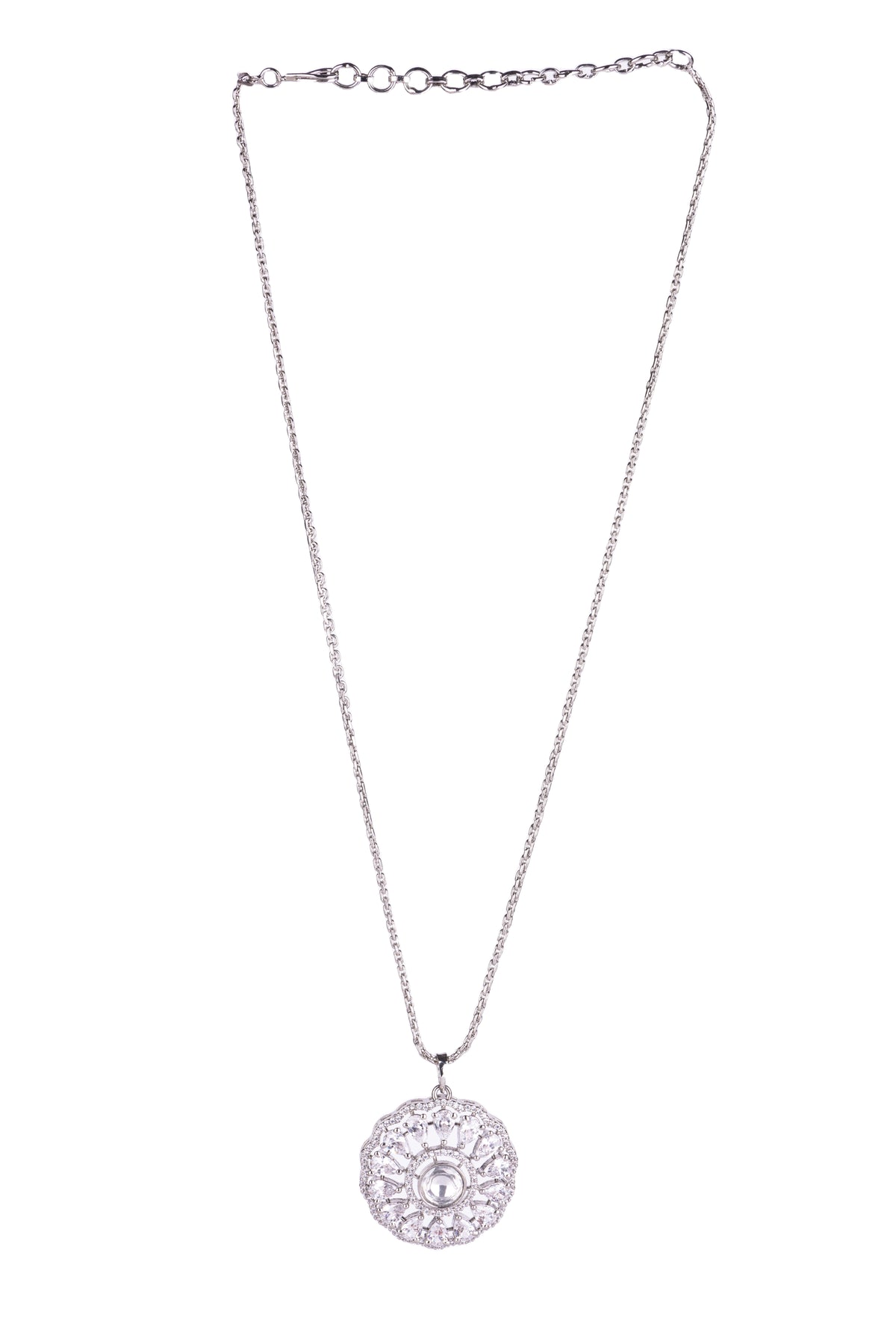 Silver-Tone Round Pendant Necklace & Earrings Set for Women
