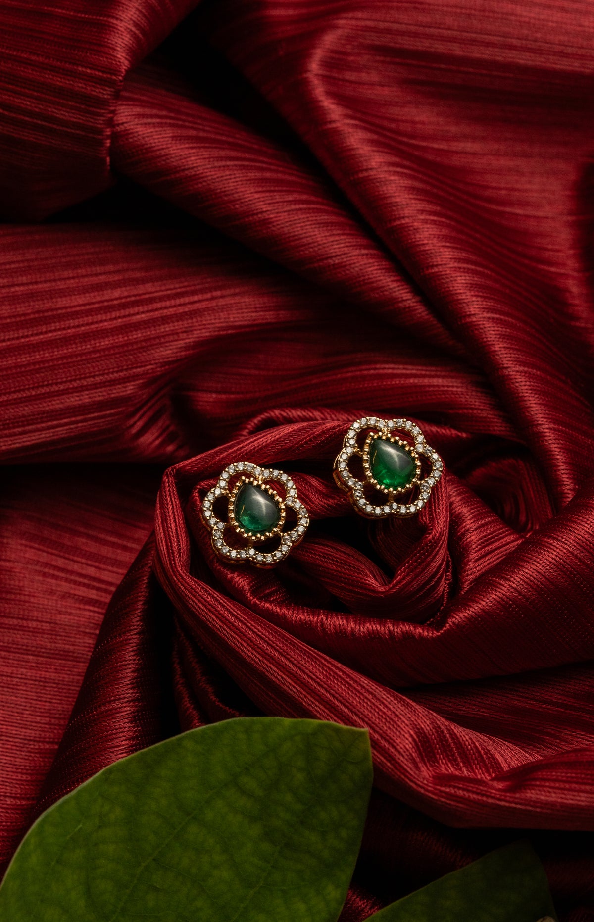 Gold-Tone Green Stone Stud Earrings for Women