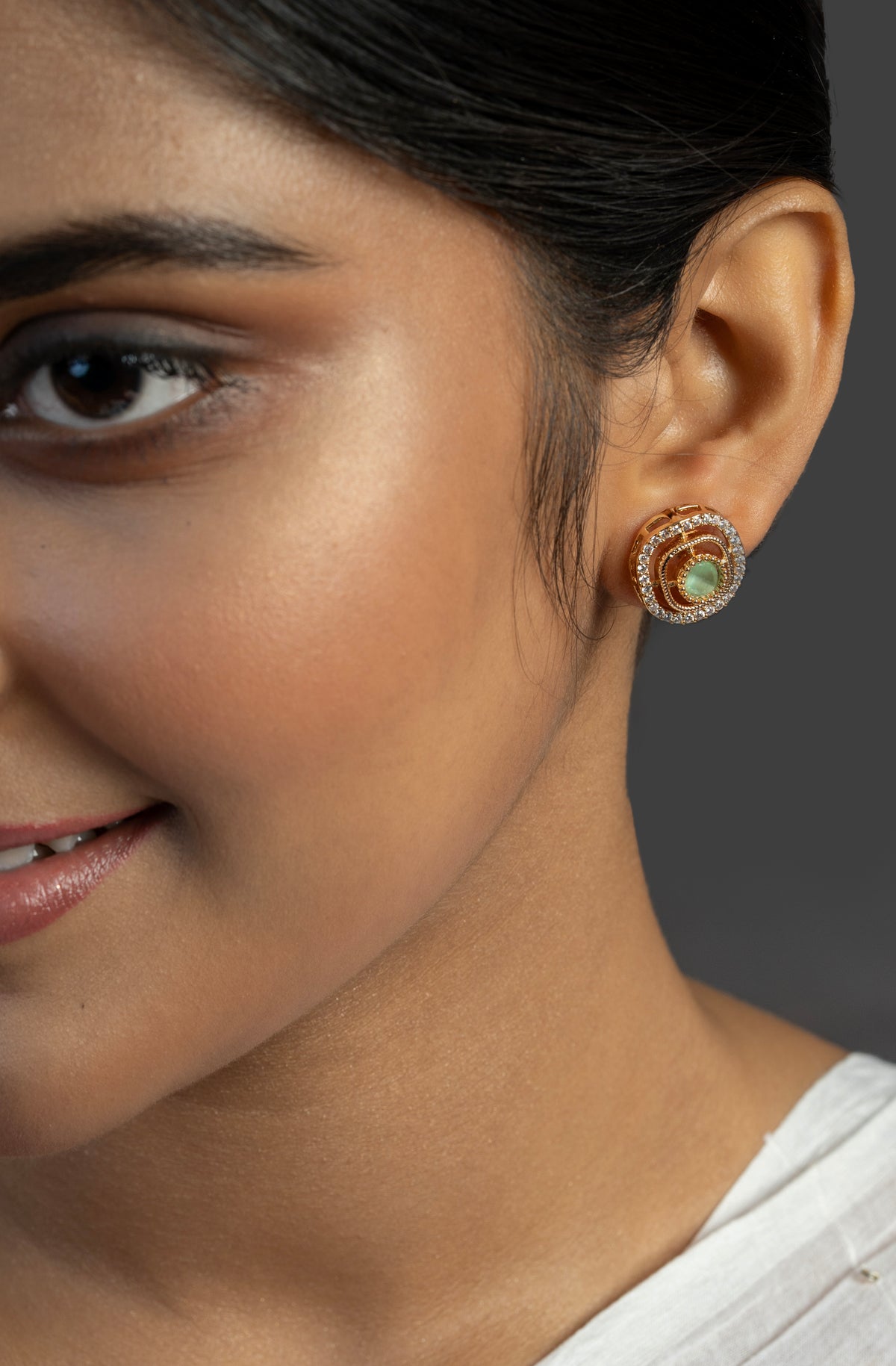 Green Stone Gold-Tone Square Stud Earrings for Women