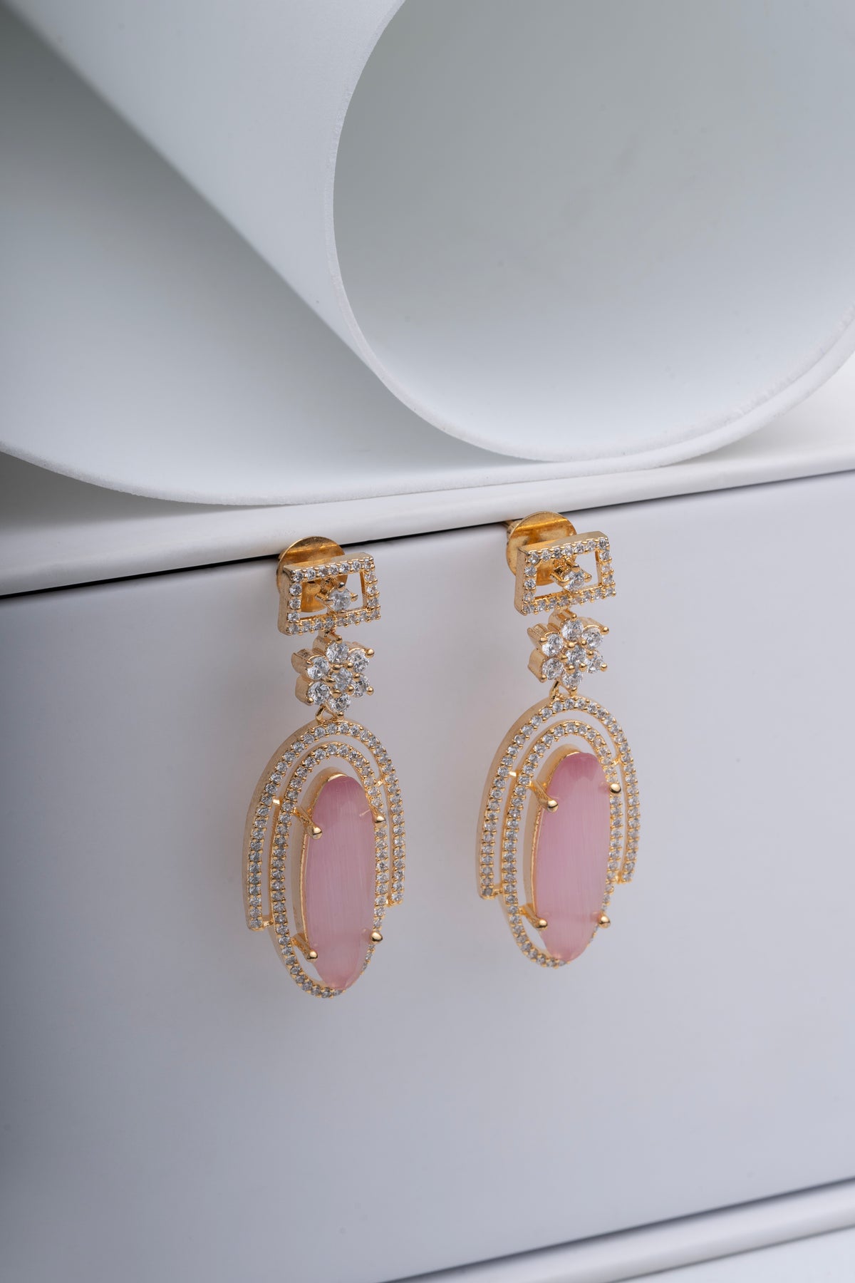Pink Stone Gold-Tone Drop Earrings for Women