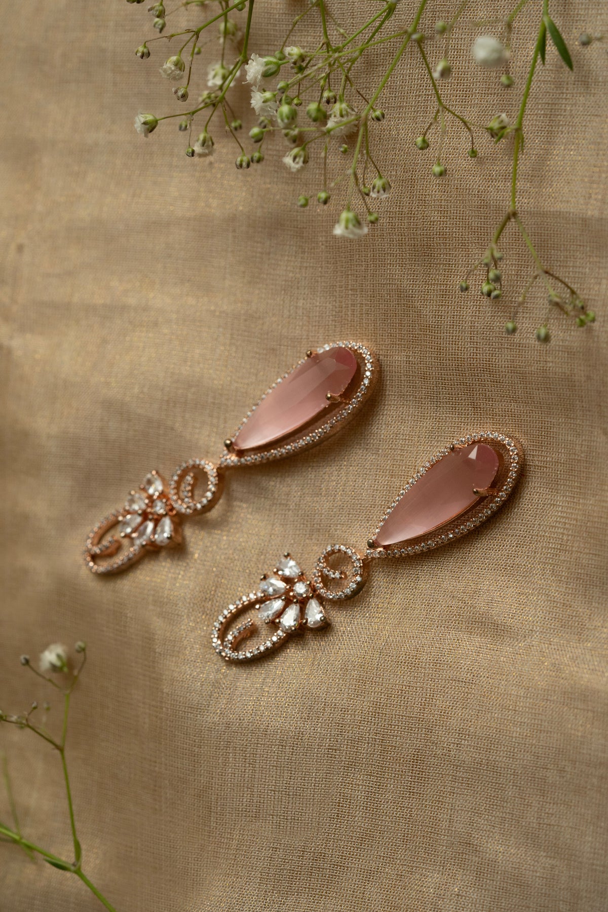 Pink Teardrop Crystal Drop Earrings for Women