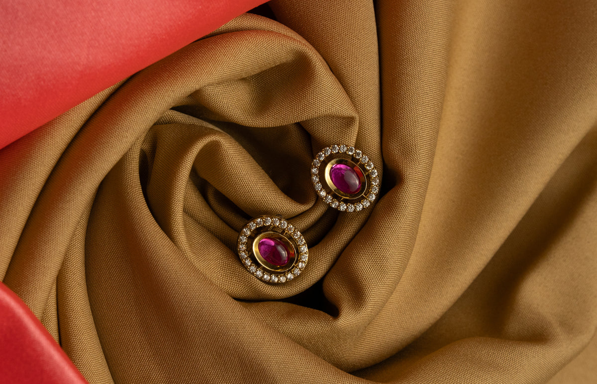 Purple Stone Gold-Tone Halo Stud Earrings for Women
